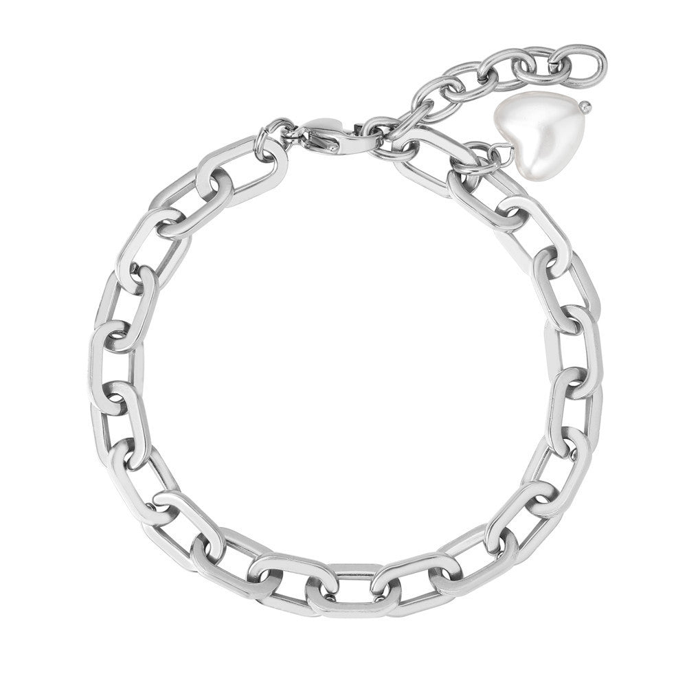 Planderful Titanium Steel Peach Heart Cuban Chain Bracelet For Women Elegant Statement Piece Fashion Accessory