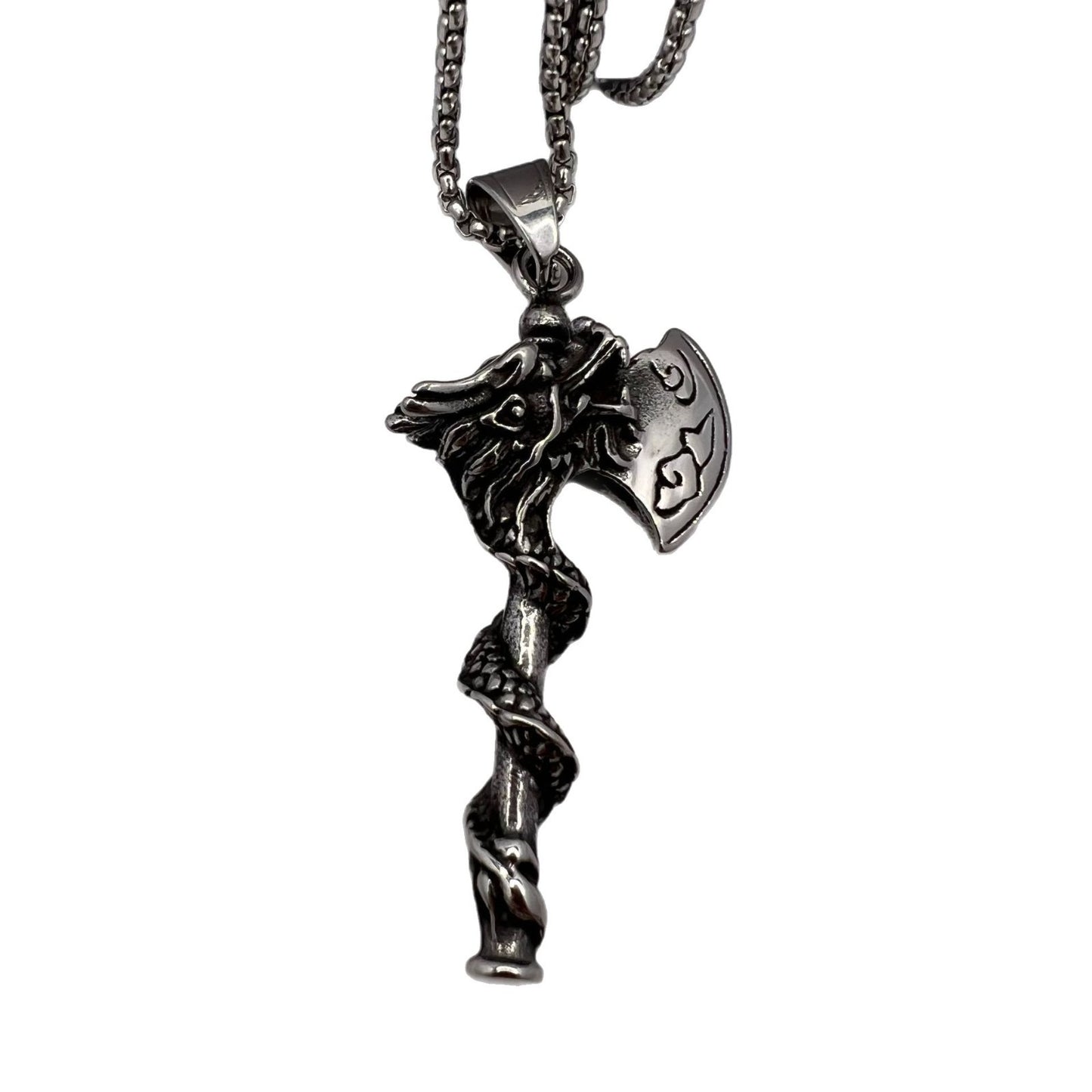Steel Necklace – Statement Viking Dragon Pendant With Double-Sided Coiled Dragon Cloud Pattern For Men