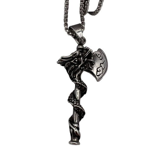 Steel Necklace – Statement Viking Dragon Pendant With Double-Sided Coiled Dragon Cloud Pattern For Men