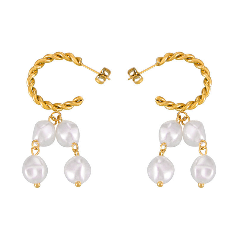 Graceful Twist C-Shaped Earrings in Gold-Plated Titanium Steel