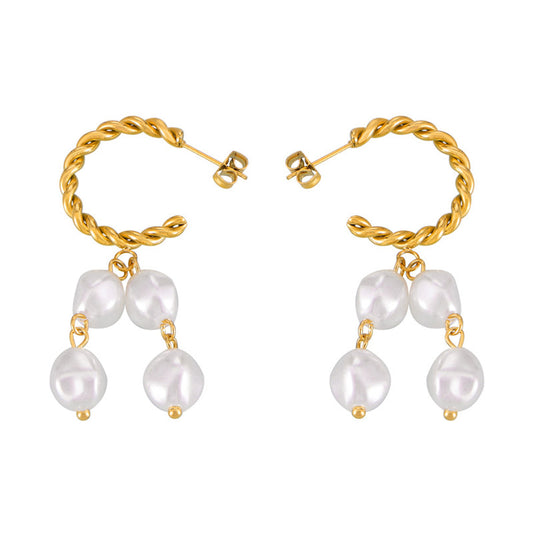 Graceful Twist C-Shaped Earrings in Gold-Plated Titanium Steel