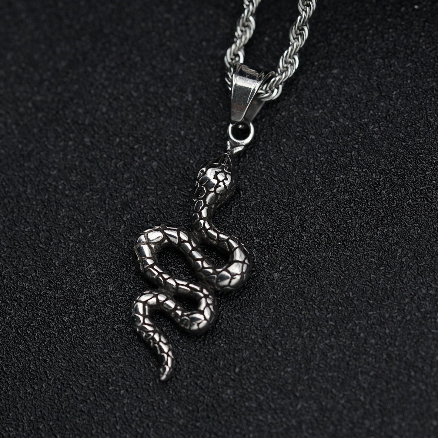Steel Necklace - Vintage Snake Pendant