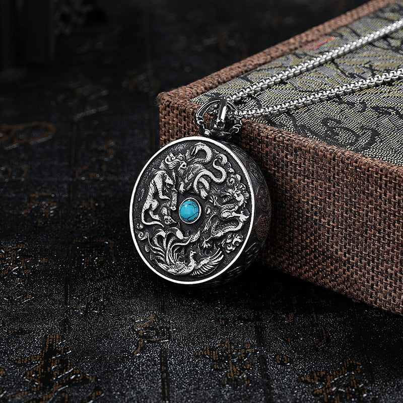 Zircon Necklace - Vintage Tibetan Dragon Pendant