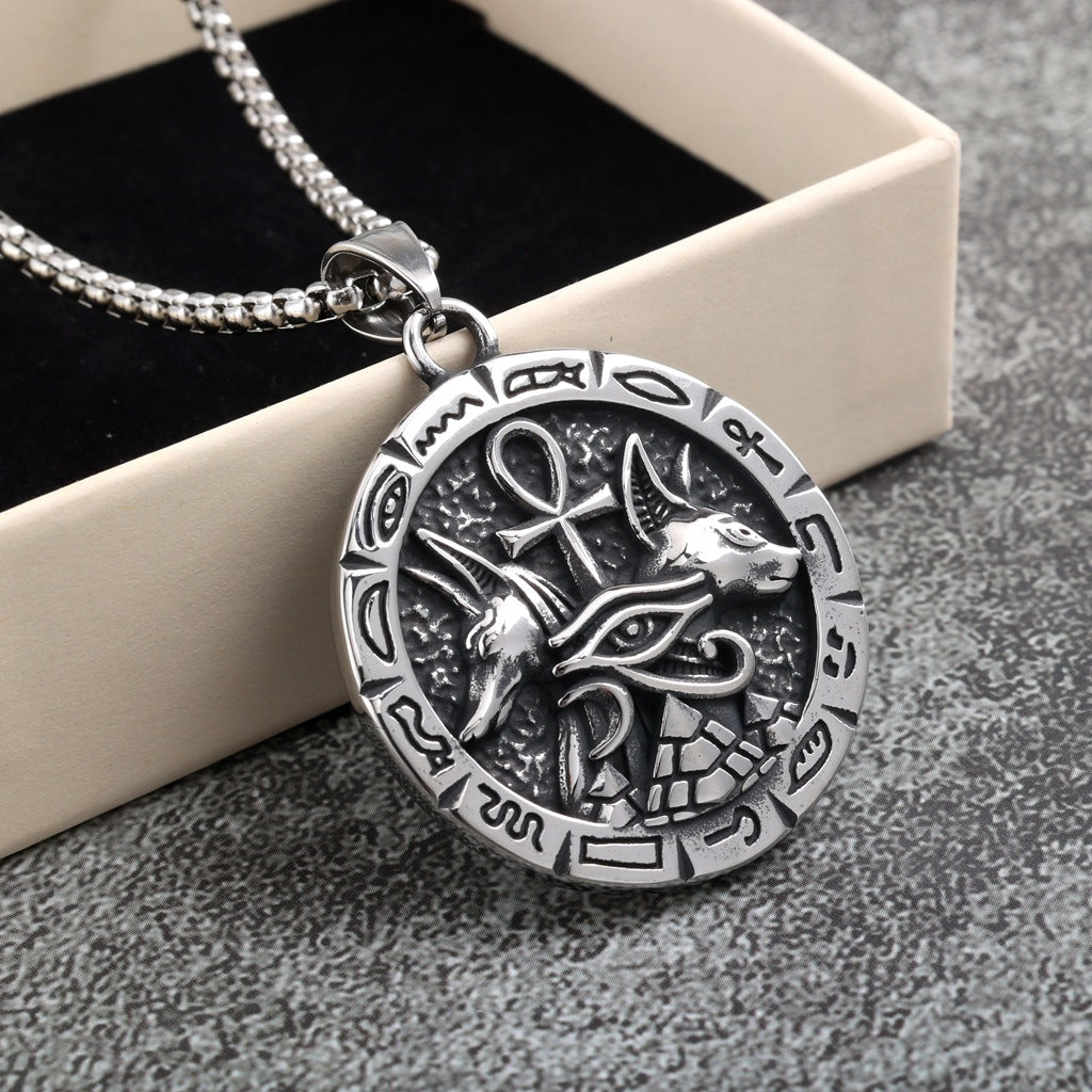Vintage Cross Egyptian Stainless Steel Men's Pendant Necklace