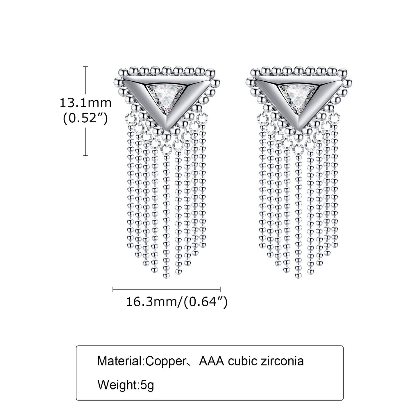 Triangular Tassel Silver Earrings Metallic Copper Women's Jewelry