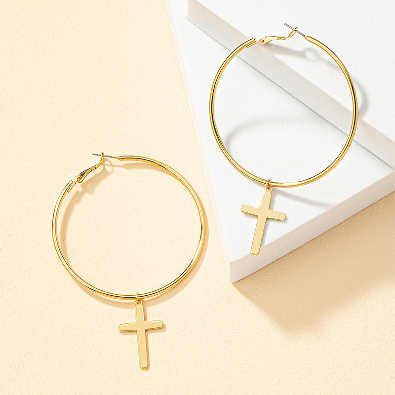 Exaggerated Circle Cross Earrings with Simple Tempting Design - Vienna Verve Collection