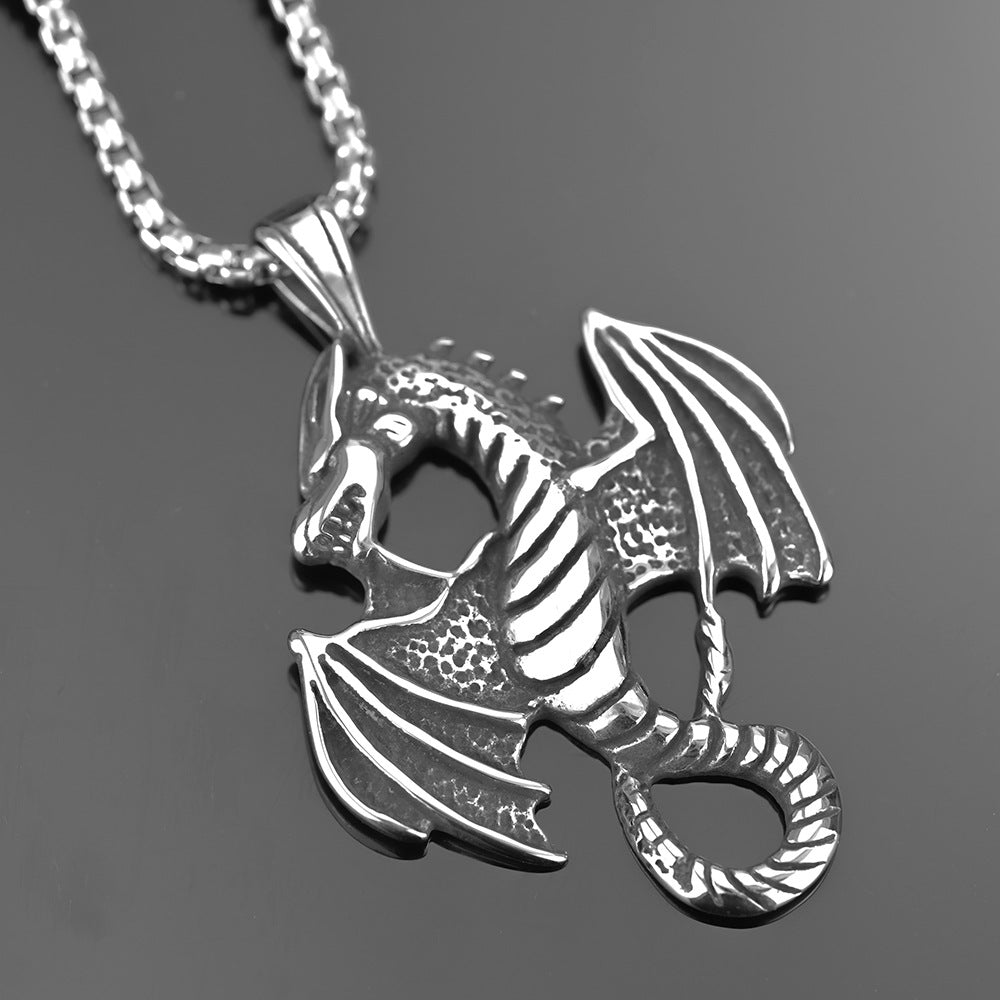 Retro Stainless Steel Men's Pendant Personalized Fly Dragon Necklace