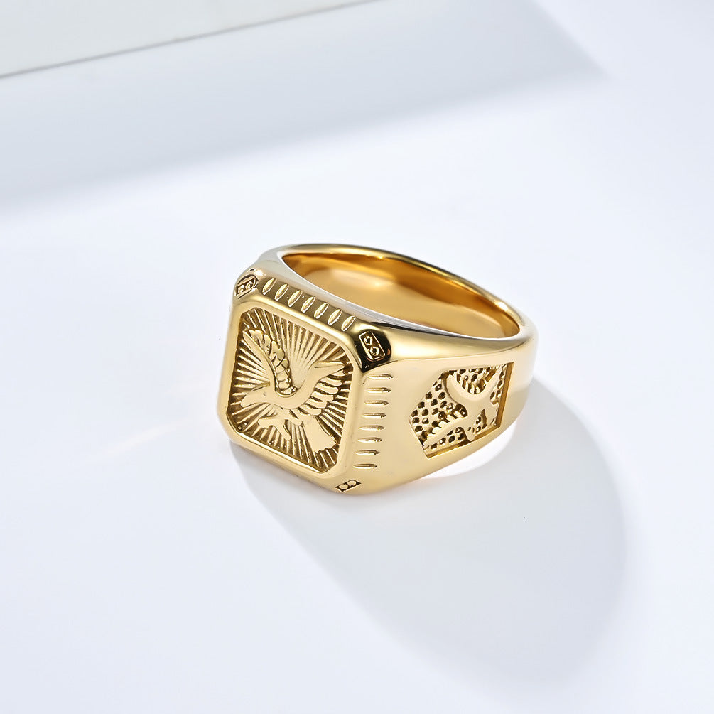 European And American Eagle Ring Stainless Steel 18K Gold Plated For Men Bold Fashion Jewelry Planderful