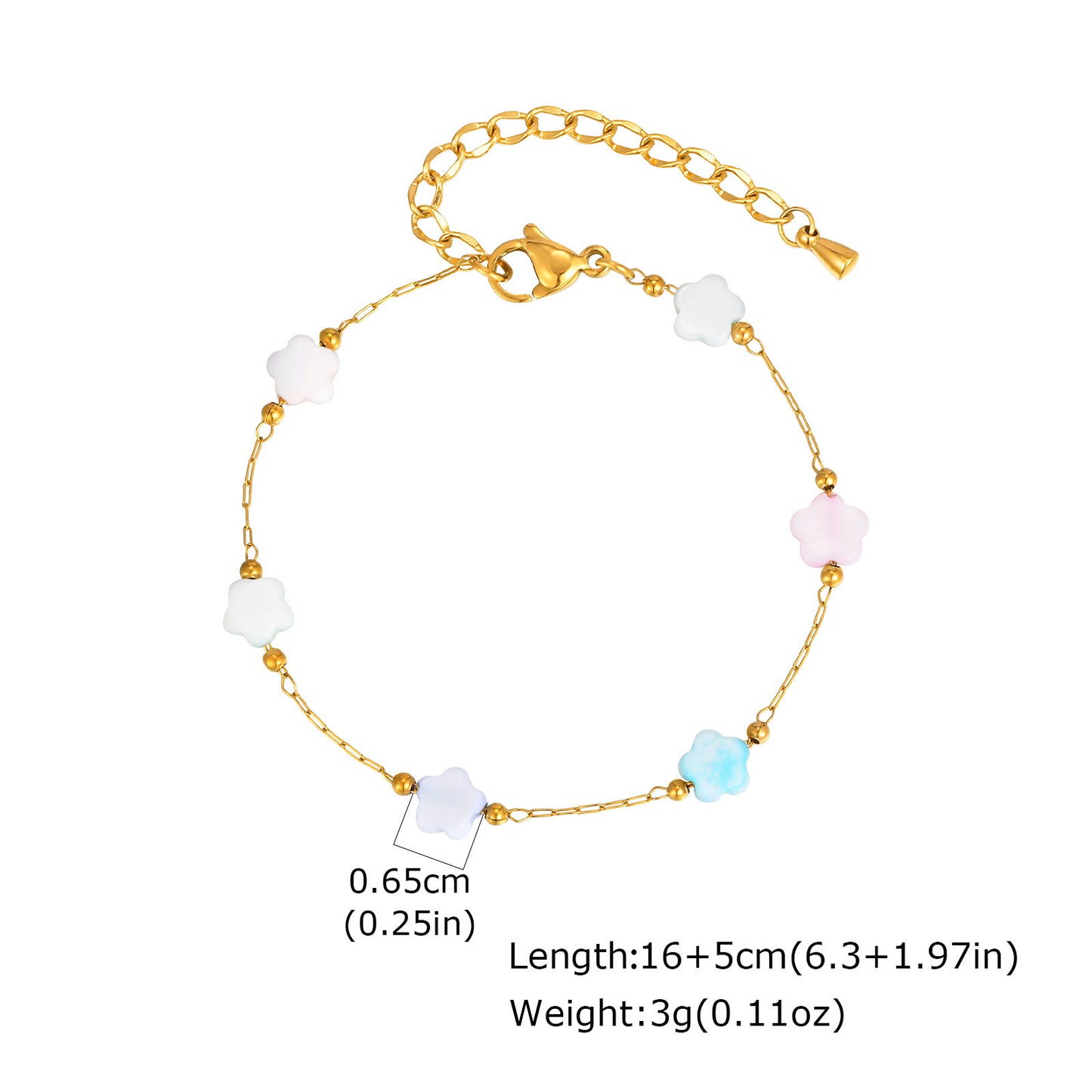 Girls Sweet Stainless Steel Shell Small Fresh Color Flower Bracelet Necklace Birthday Gift