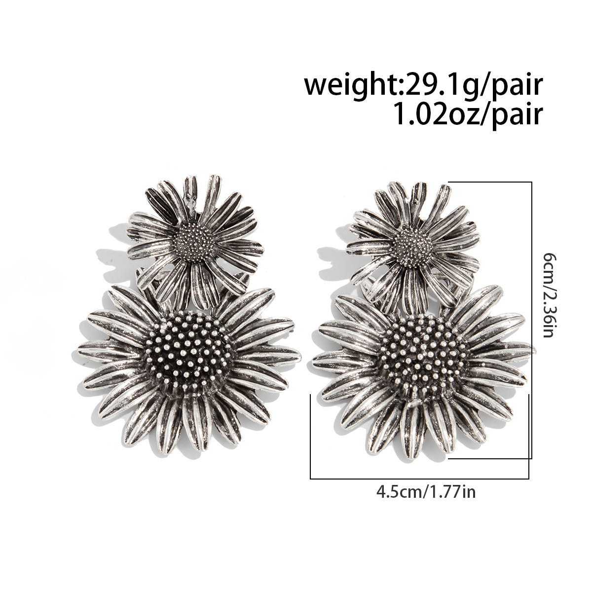 Planderful Vienna Verve Three Dimensional Sunflower Pendant Stud Earrings For Women Statement Retro Liquid Style