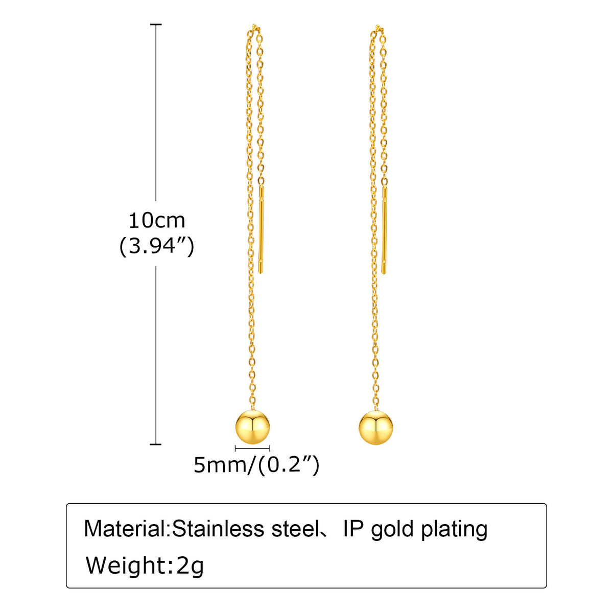 Gold Ball Chain Threader Earrings — Pair
