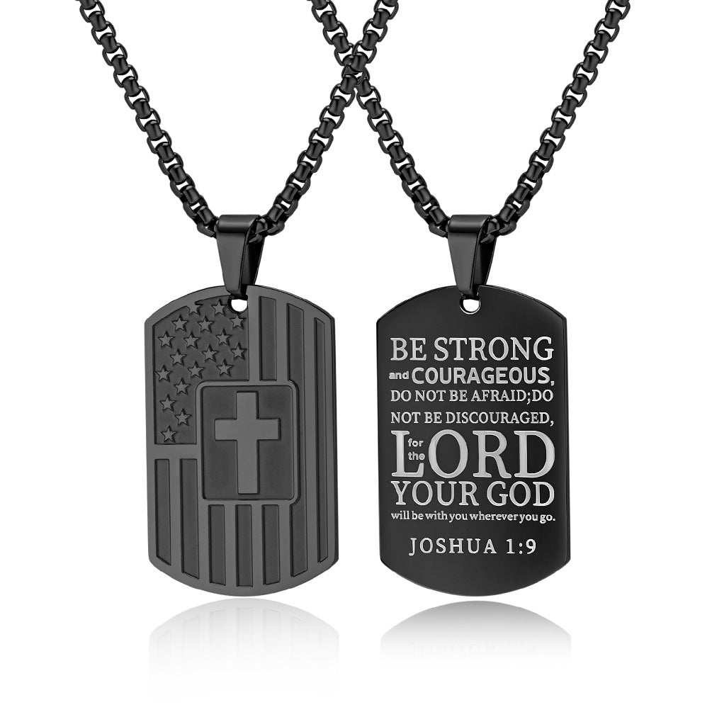 American Flag Cross Necklace - Elegant Military Pendant for Men