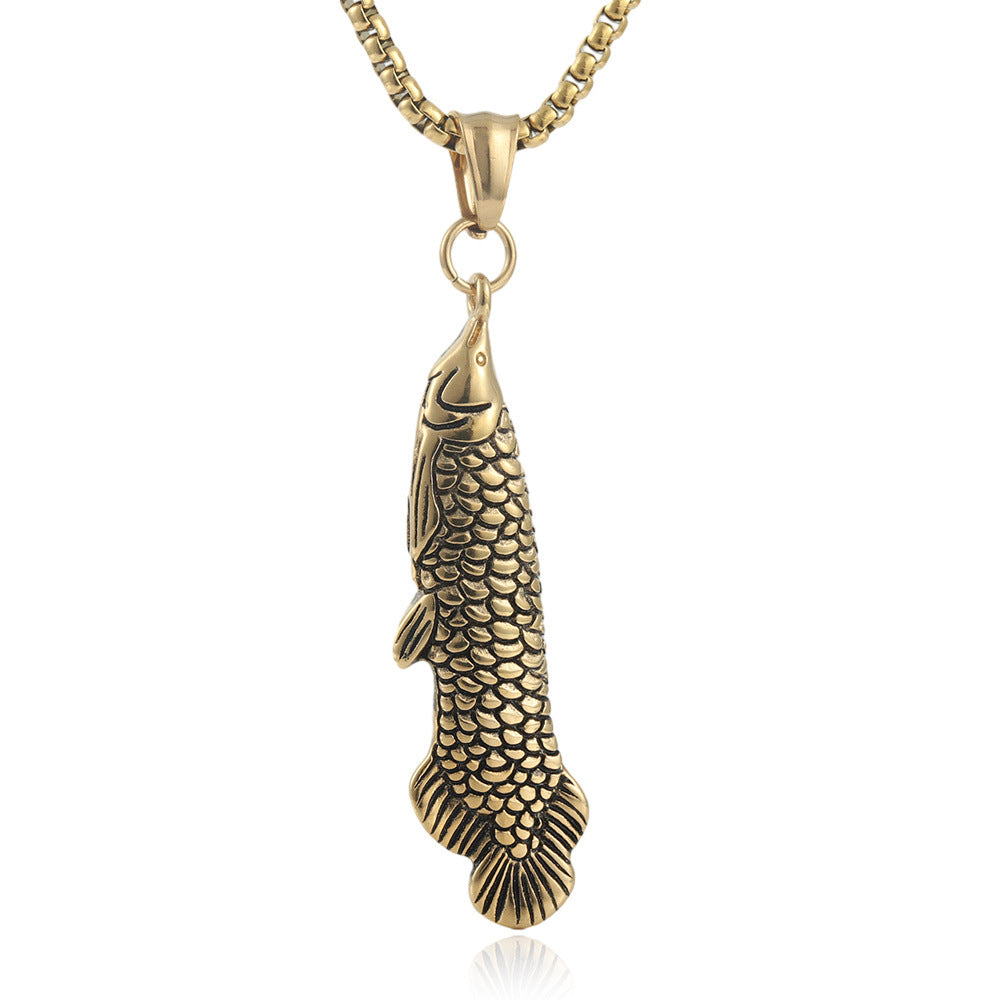 European And American Stainless Steel Golden Arowana Pendant