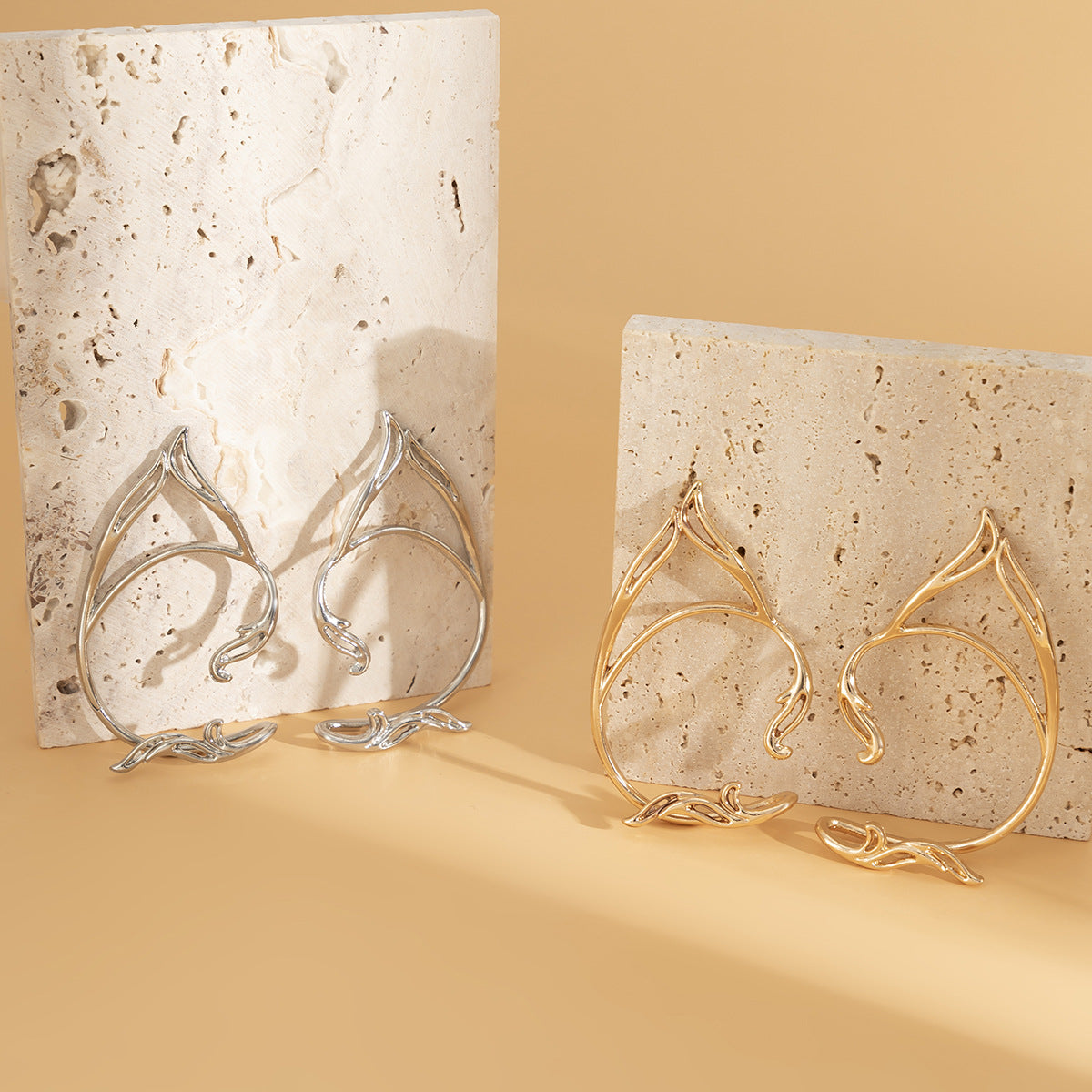 Elf Ear Sterling Silver Earrings with Cat Ear Contour