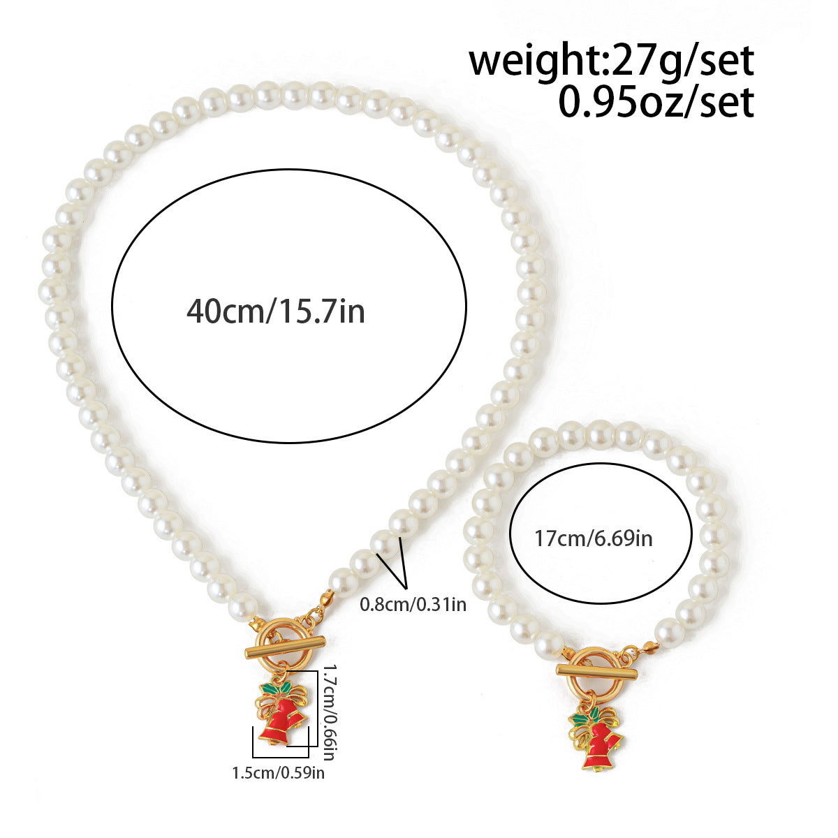 Holiday Pearl-Style Necklace & Bracelet Set