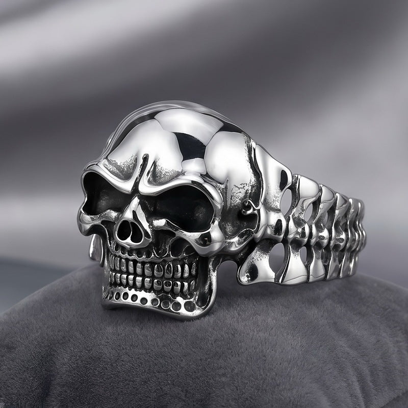 Punk Casting Three-Dimensional Skull Joint Titanium Steel Opening Bracelet Men's Dark