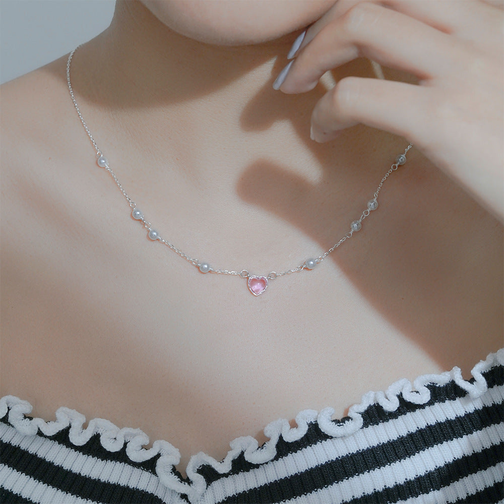 Barbie heart Pink Silver Necklace