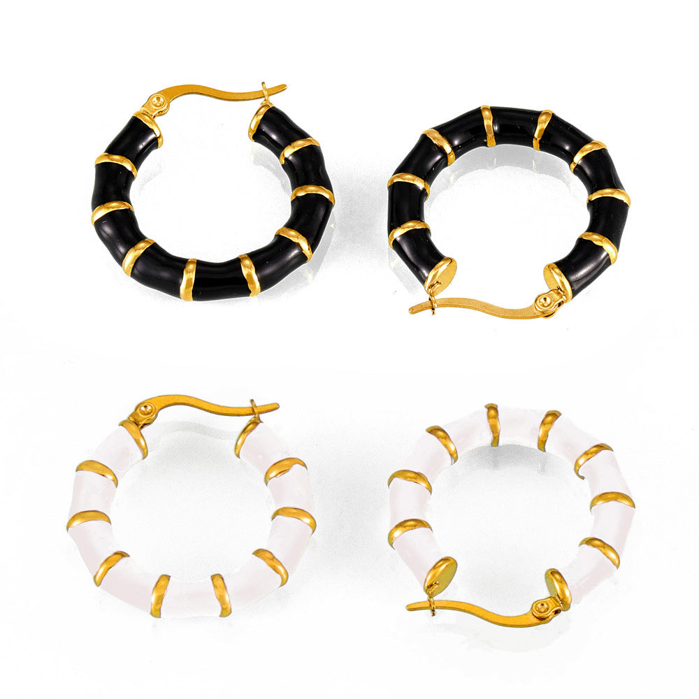 Unique French Drip Glaze Bamboo Stitch Earrings