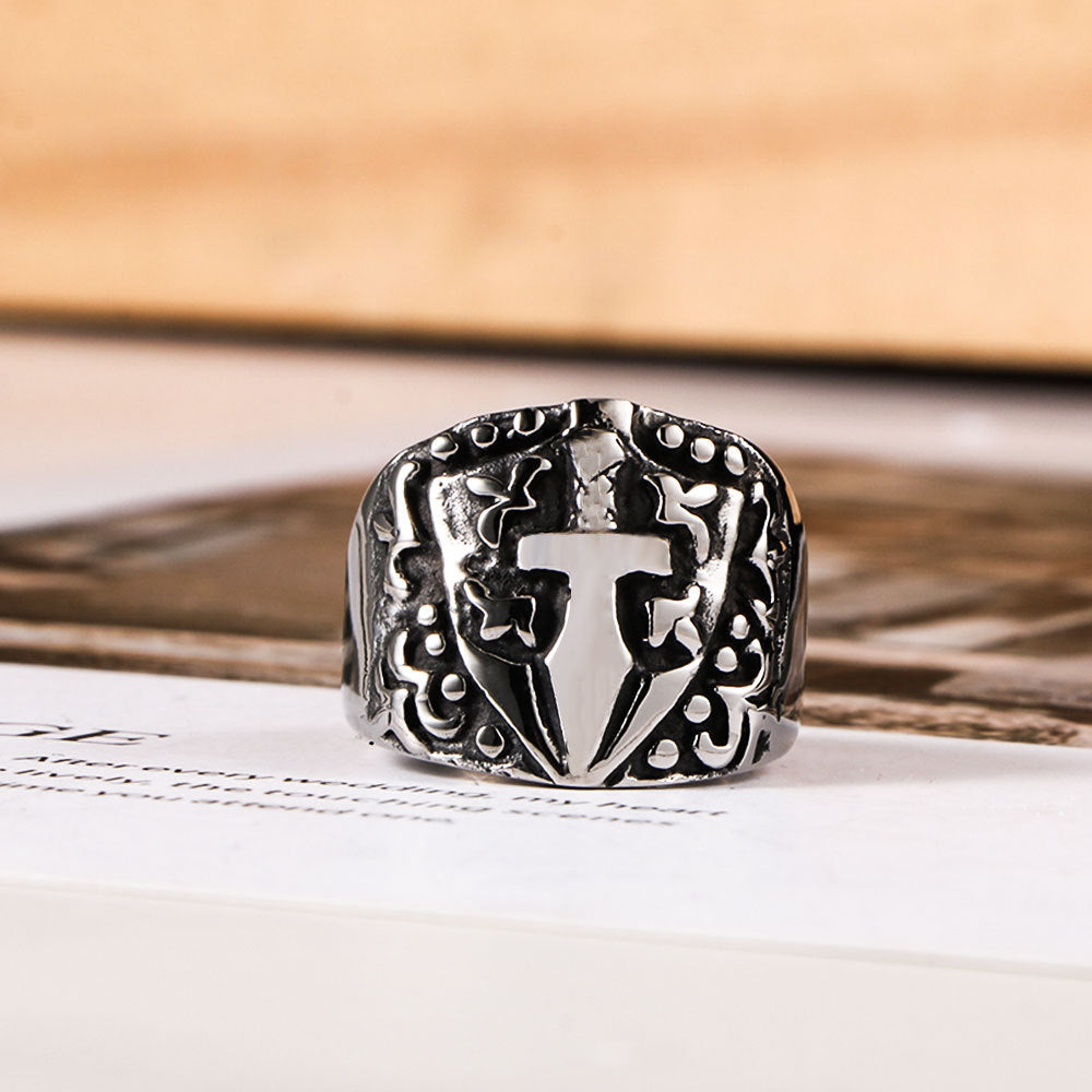 Punk Gothic Cross Sword Ring Titanium Steel Jewelry