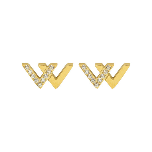 Icy Wind Initial Zircon Earrings in Titanium Steel with 18K Gold Plating