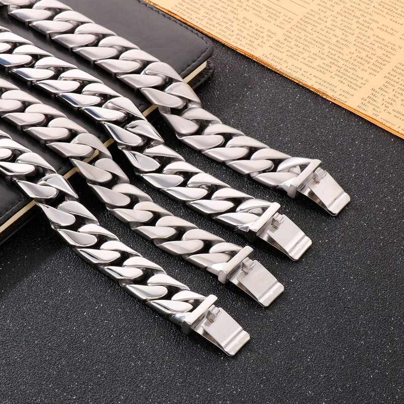Men's Daily Casting Smooth Sand Men's Stainless Steel Cuban Chain Bracelet