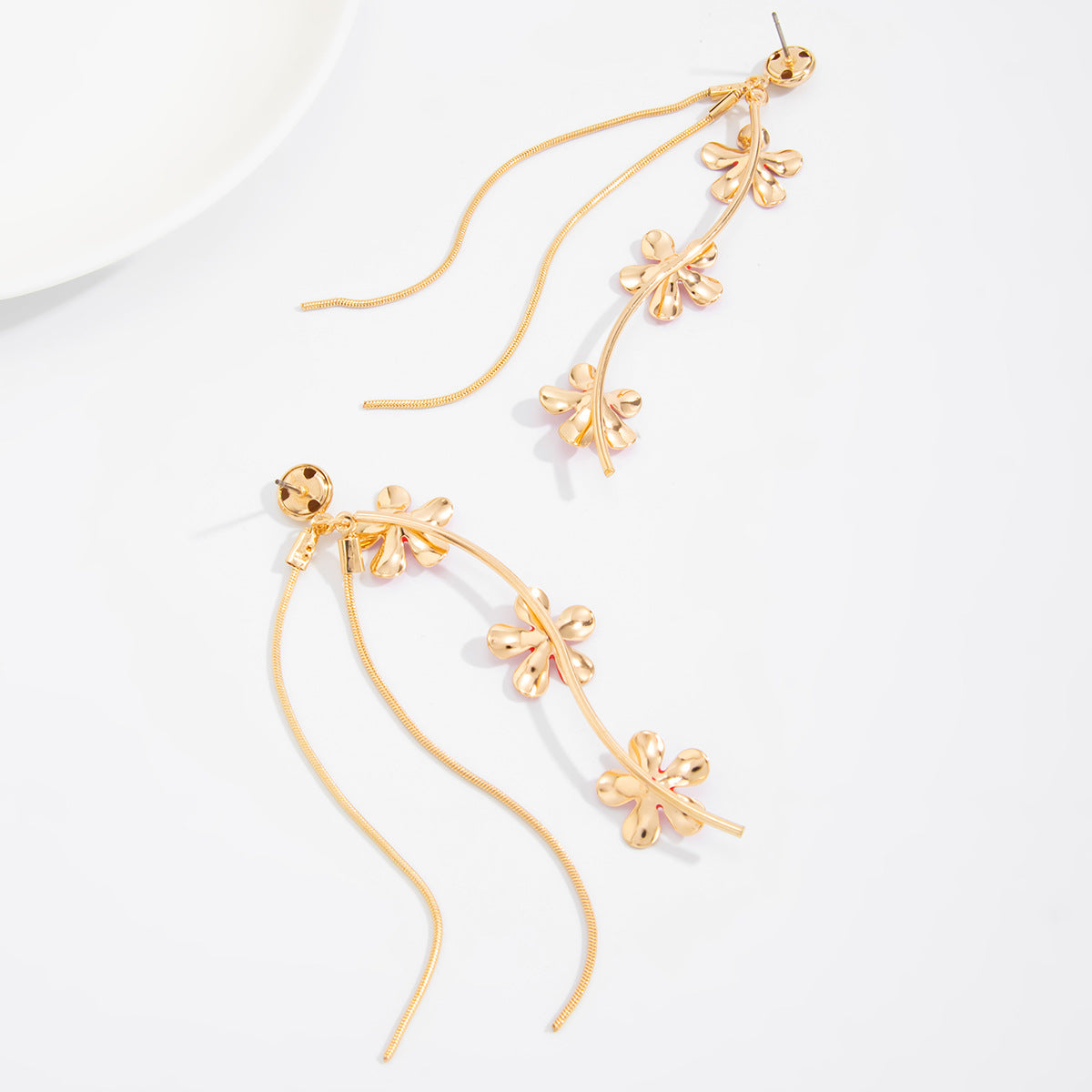 Planderful Vienna Verve Fringed Oil Flower Earrings For Women With Long Snake Bone Chain Statement Jewelry