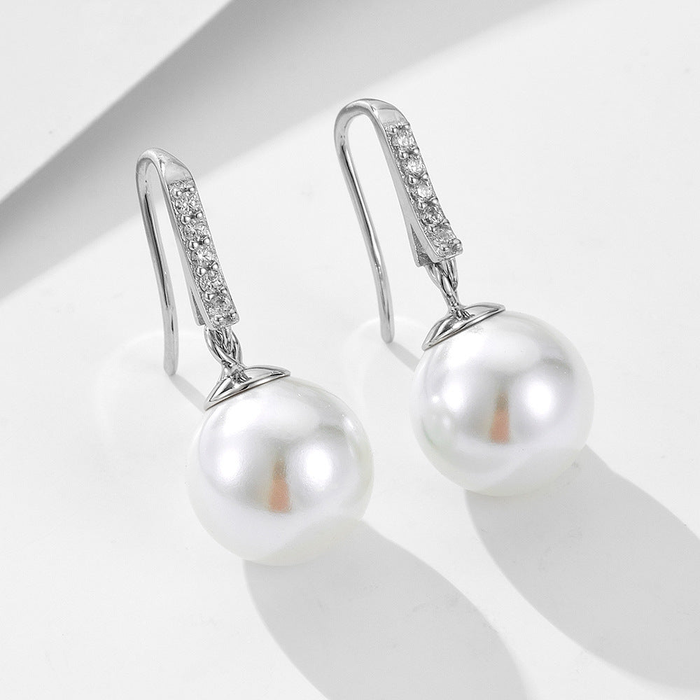 925 Sterling Silver Zircon Pearl Earrings Classic Zircon Bead Earrings Jewelry