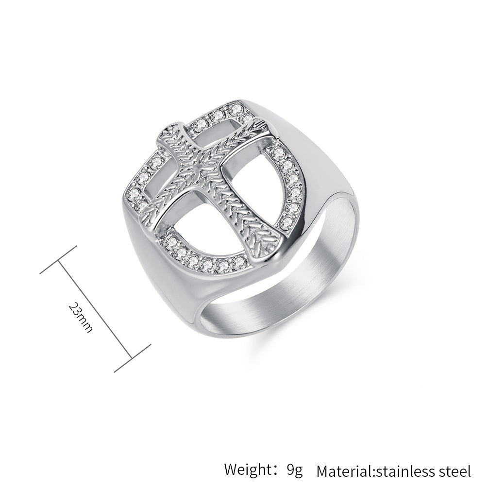 Planderful Everyday Genie Shield Cross Ring For Men Personalized Zircon Jewelry Retro European American Style