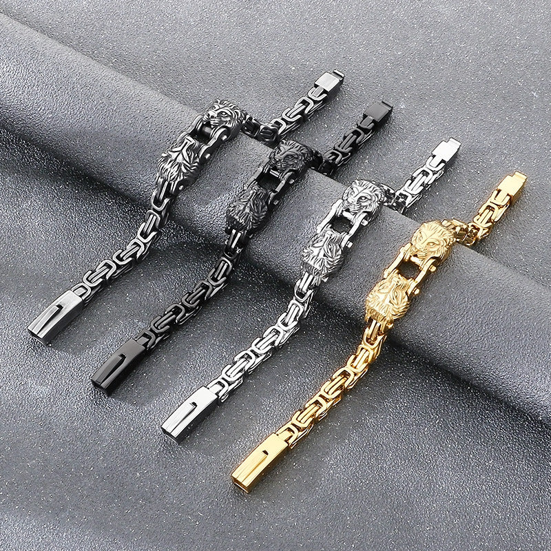 Oxidized Lion Head Emperor Chain Titanium Steel Men's Bracelet