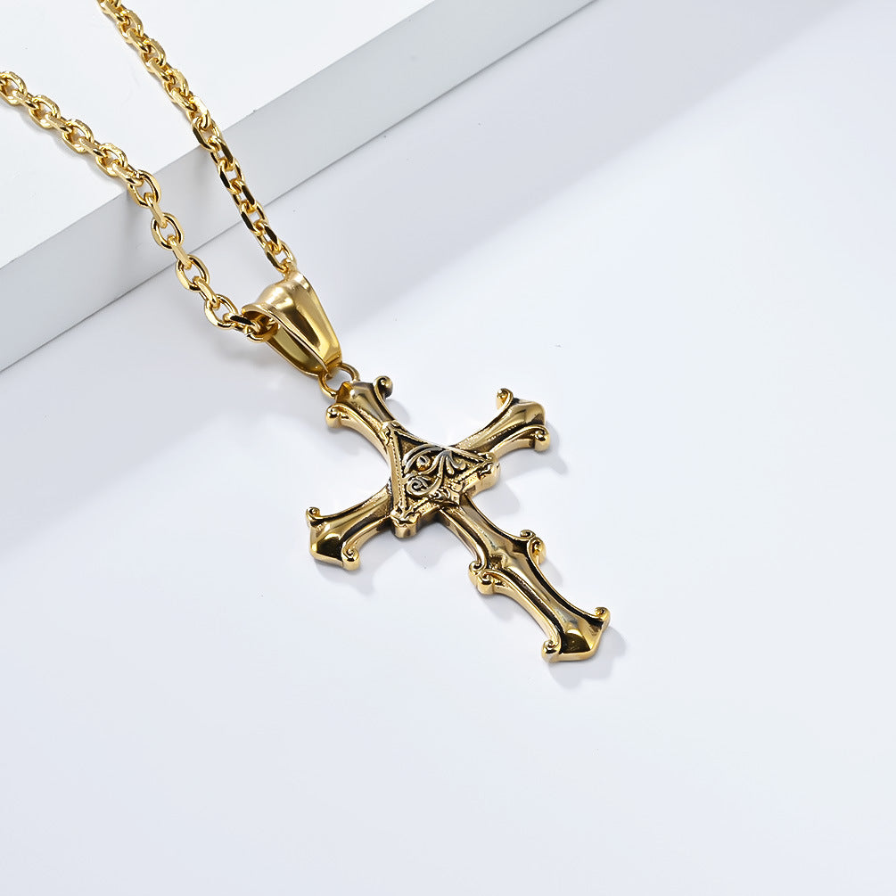 Planderful Eye Of Horus Cross Pendant Necklace Titanium Steel For Retro Vintage Style Jewelry