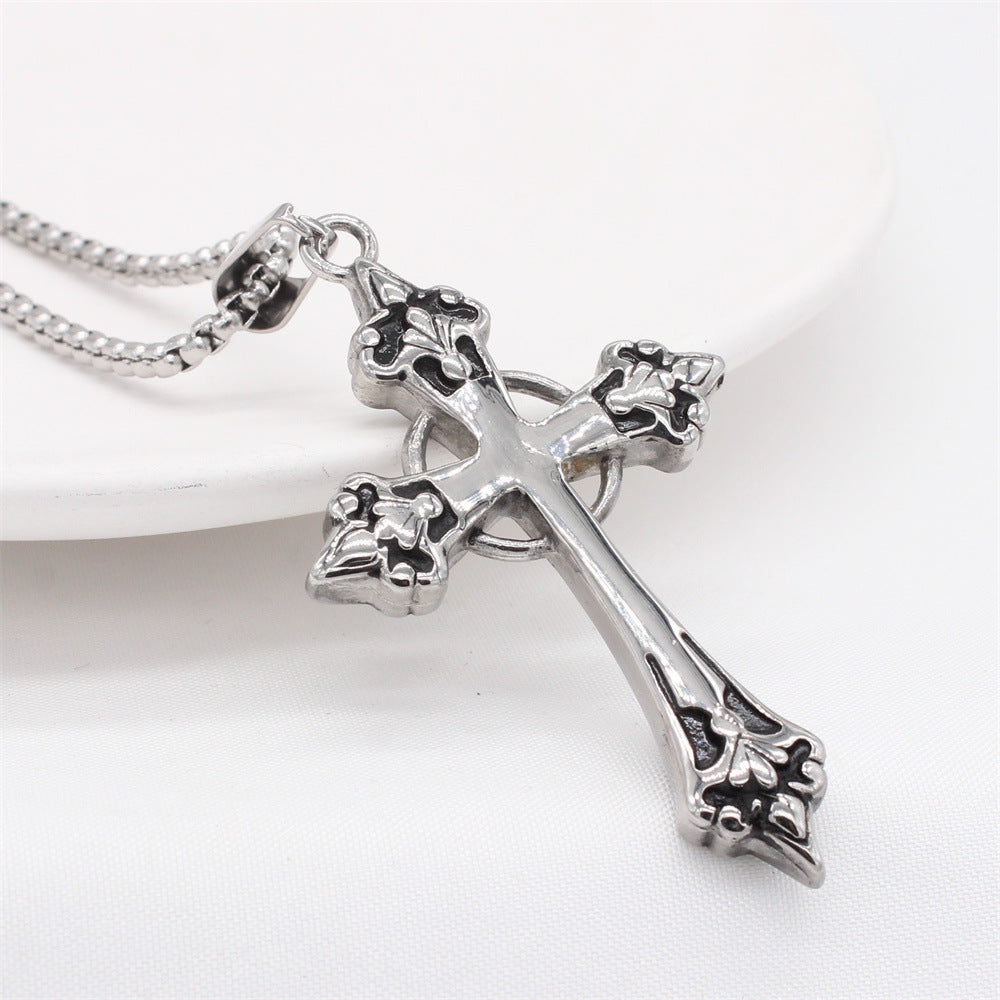 Planderful Everyday Genie – European and American Retro Cross Men's Titanium Steel Pendant Necklace for Men