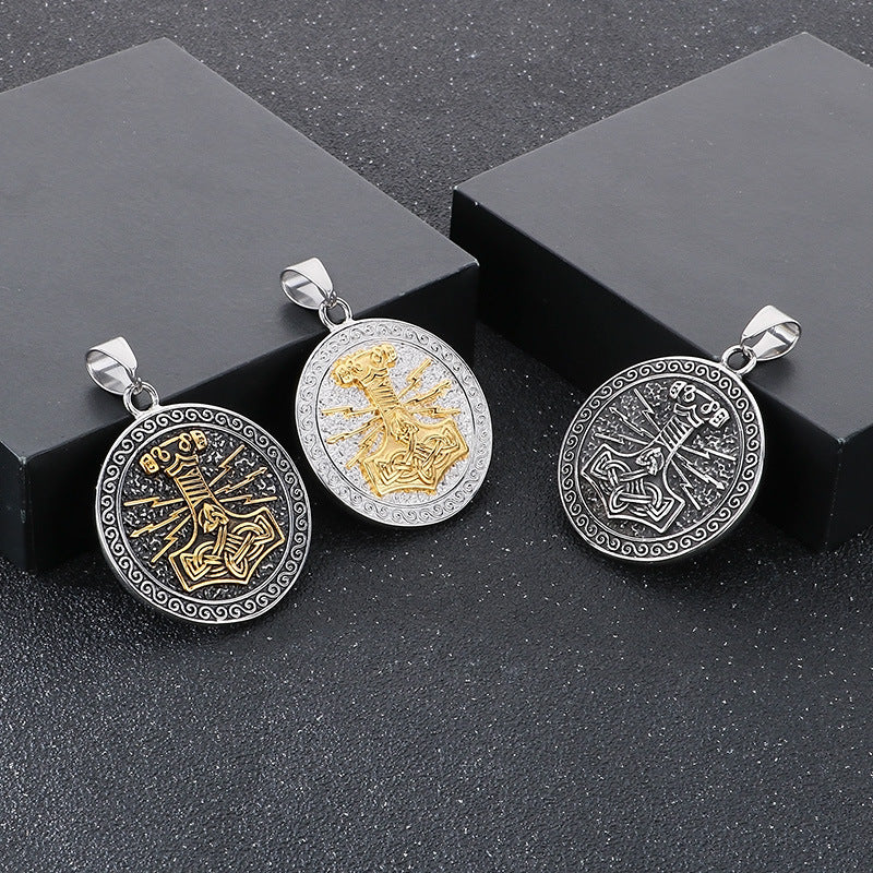 Planderful Viking Rune Pendant Double Sided Thor Hammer Men