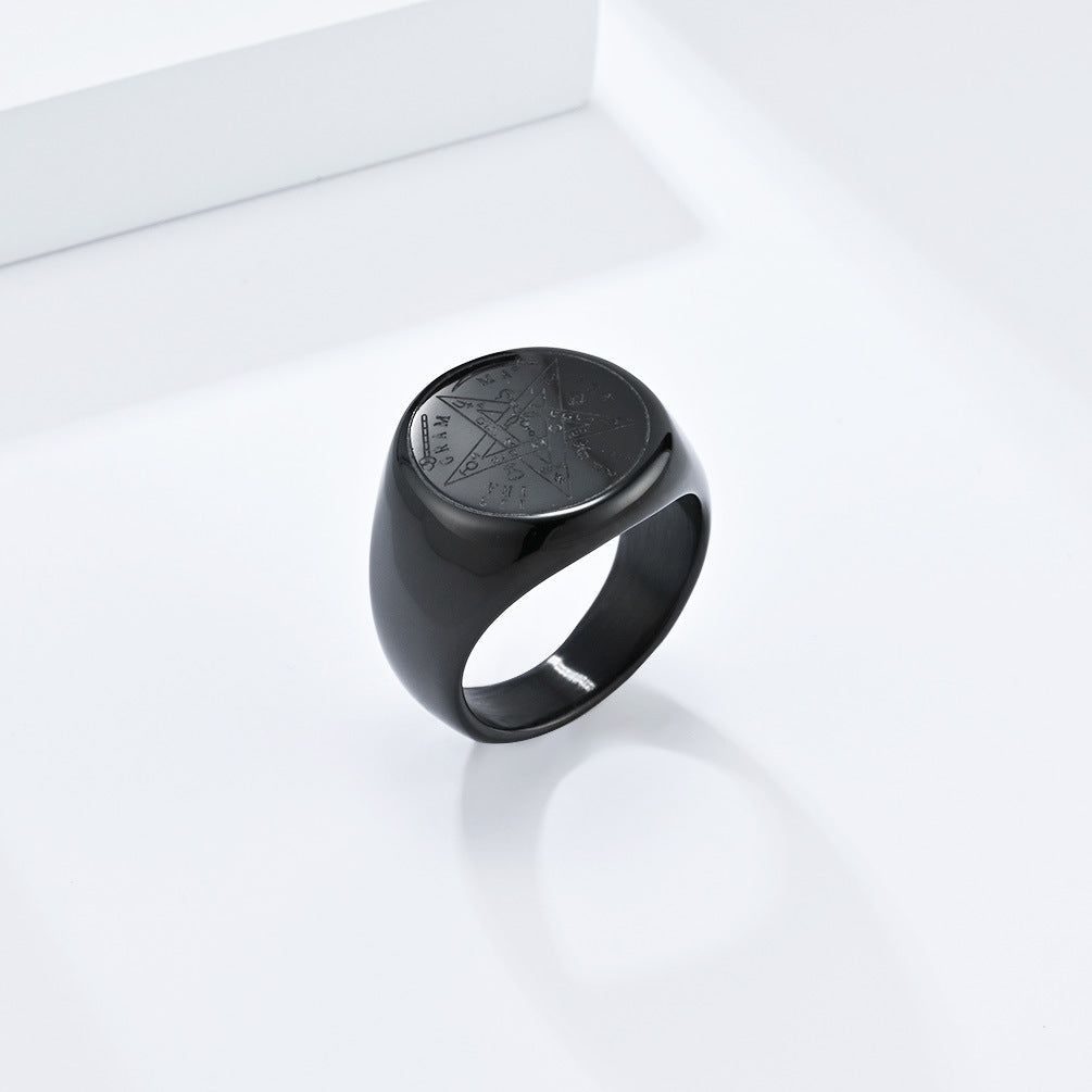 Steel Ring - Statement Geometric Five-Point Star Design For Everyday Mens Jewelry Accessory