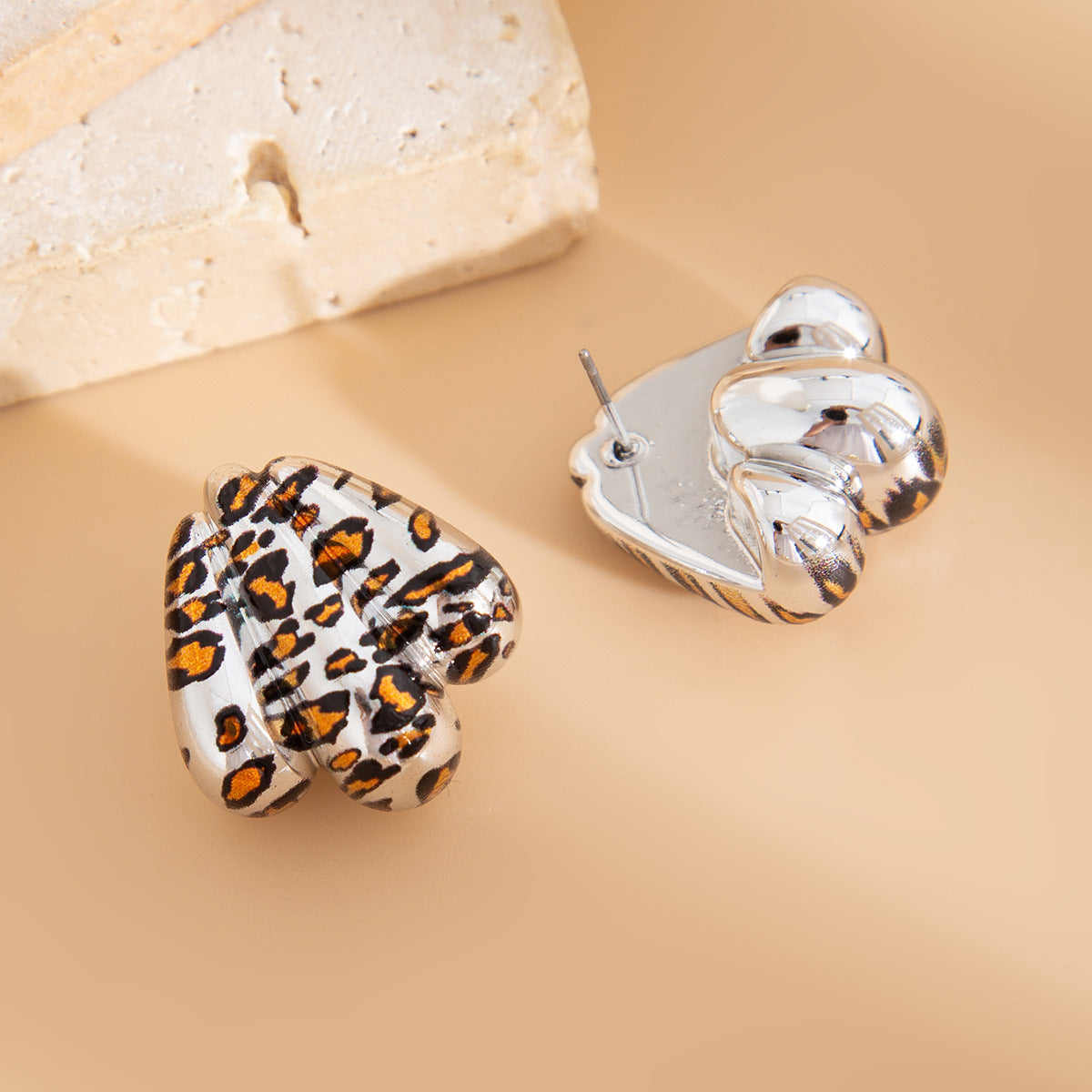 Planderful Resin Geometric Earrings C Shaped With Leopard Print Water Drop For Women Bold Chic Statement