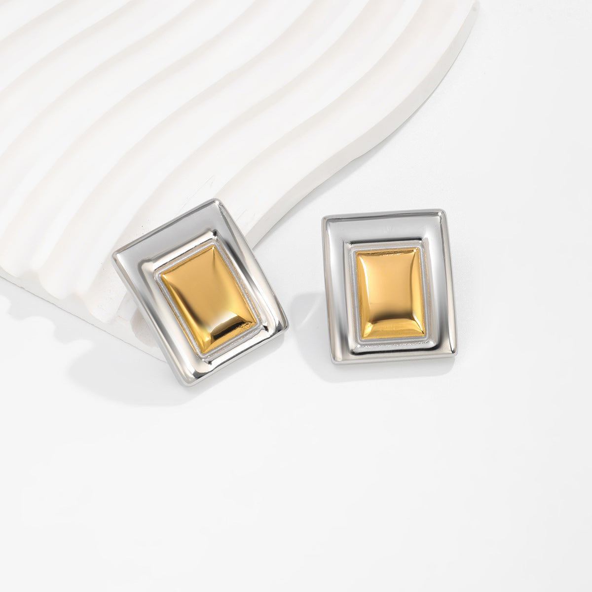 Planderful Vienna Verve Two Tone Stainless Steel Earrings Minimalist Square Statement Unisex Everyday Wear
