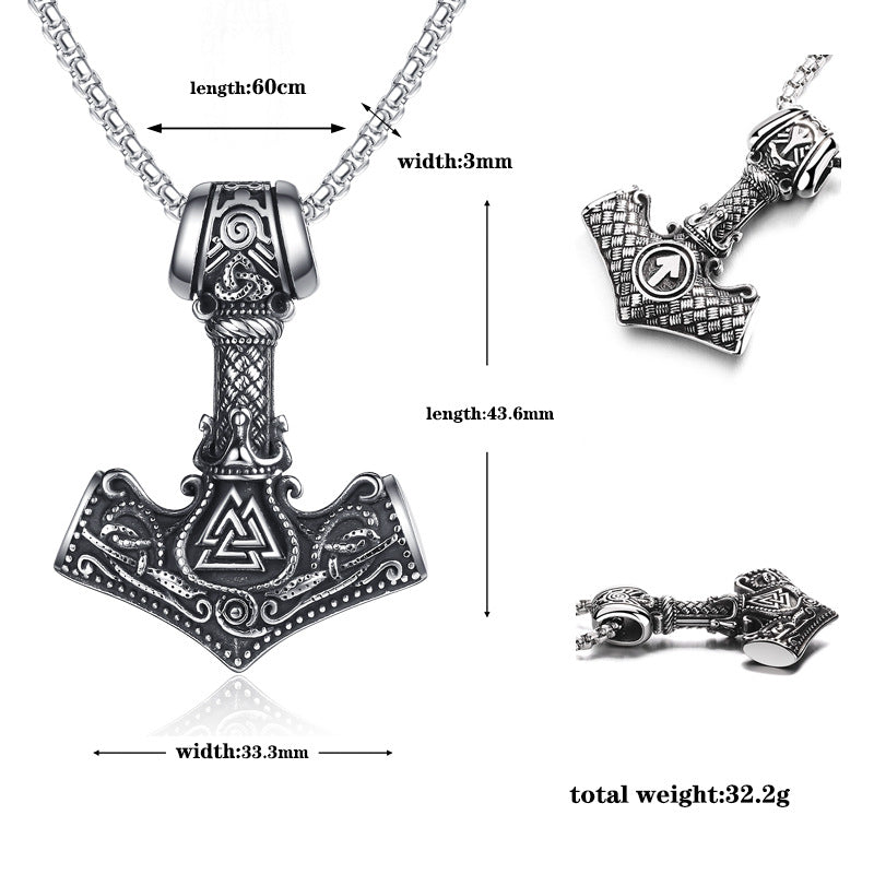 Titanium Steel Necklace - Vintage Nordic Thor's Hammer Pendant For Men Everyday Wear