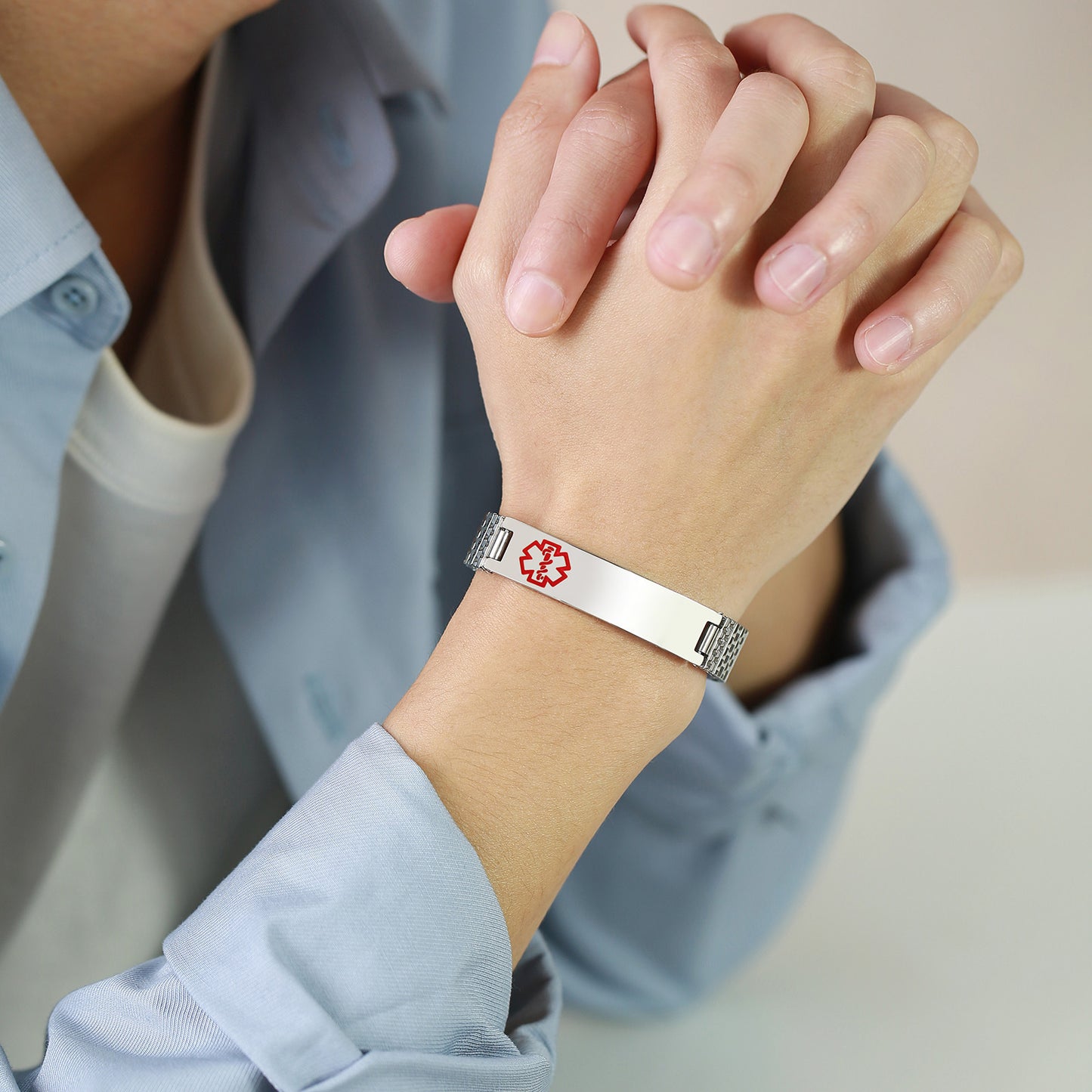 Cross-Border Bracelet Wholesale 12mm Stainless Steel Elastic Medical Logo Bracelet for Men