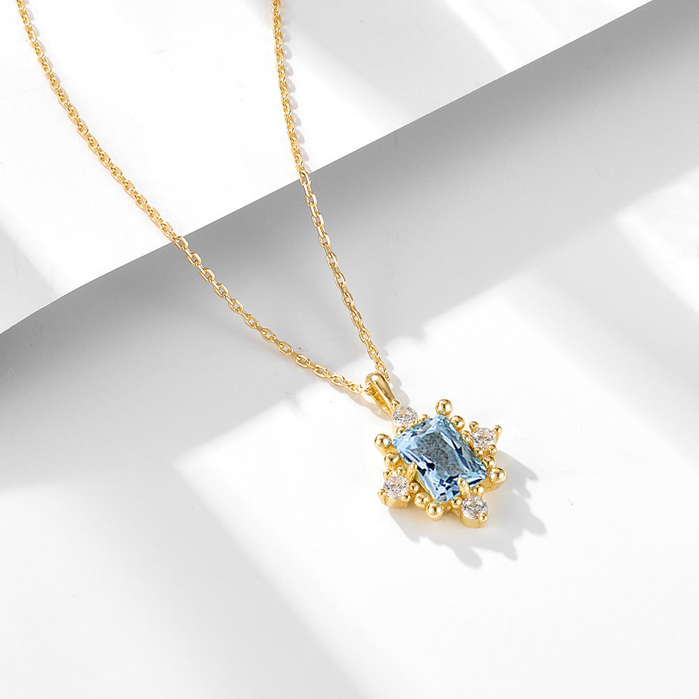 S925 Sterling Silver Retro Natural Sky Blue Topaz Necklace