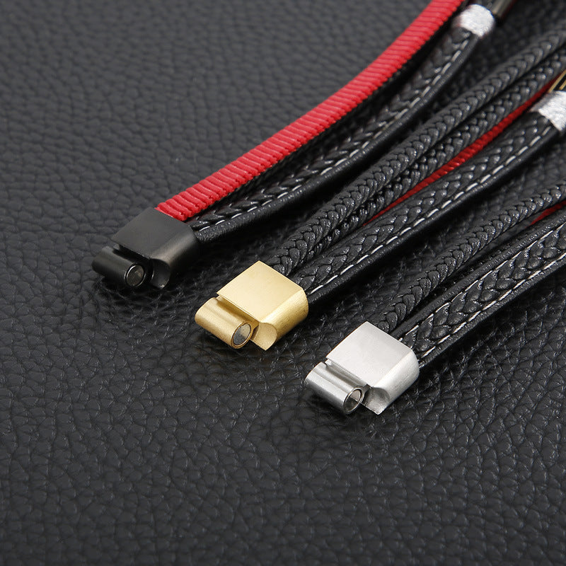 Planderful Titanium Steel Men Bracelet Multi Layer Cowhide