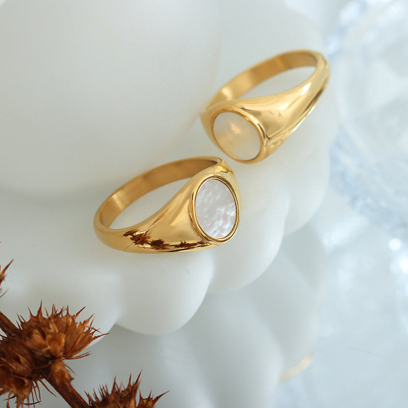 French Chic Gold-Plated Sea Shell Ring with Titanium Steel - Size 6-8