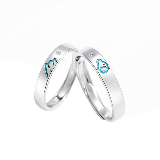 Planderful Luminous Sterling Silver Couple Ring For Pet Lovers, Glows At Night, Adjustable S925 Design