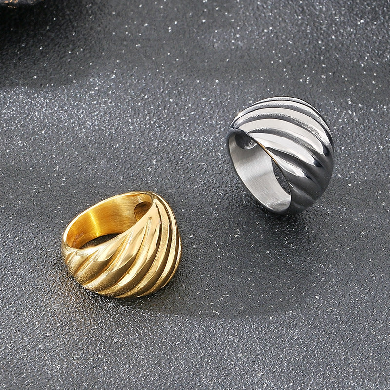 Planderful Mens Ring Twisted Stainless Steel Gold Plated