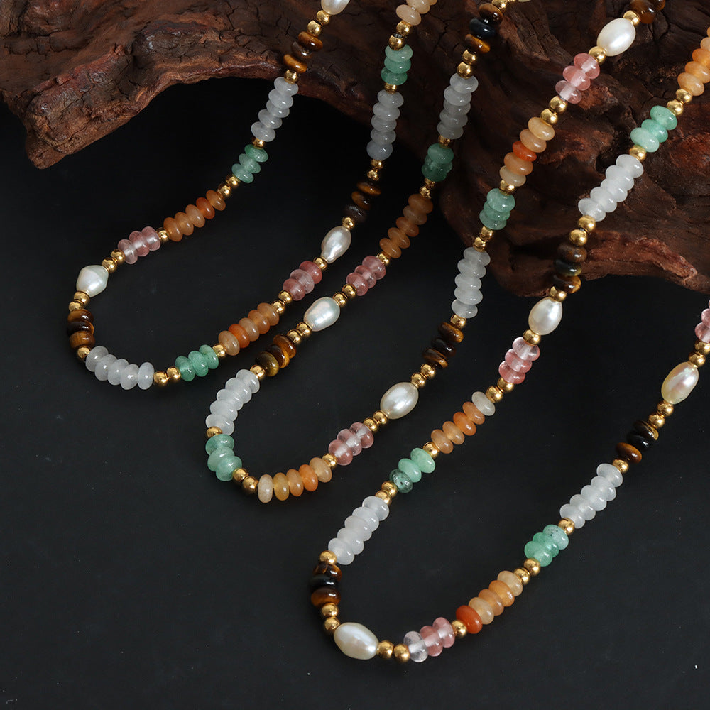 Dopamine Pearl & Gold Plated Natural Stone Beaded Necklace - Handmade Female Jewelry