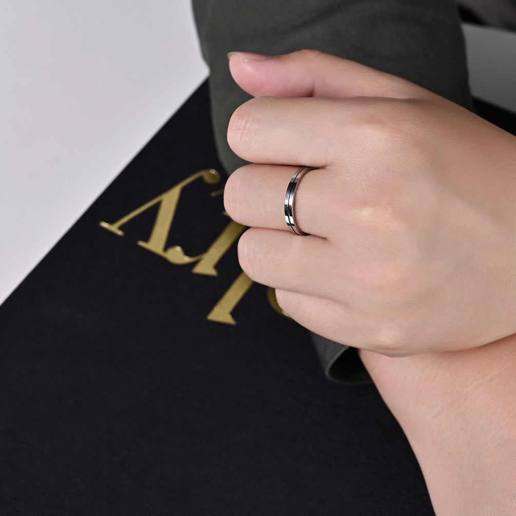 Simple Hollow Lines Titanium Steel Ring for Men and Women