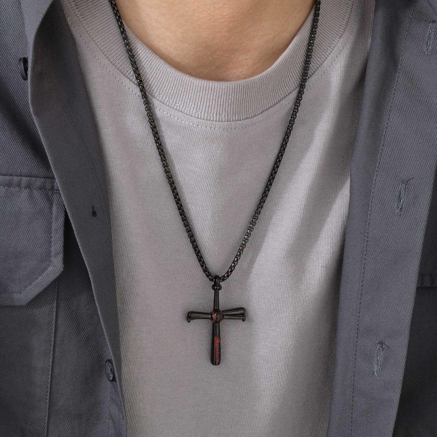 Stainless Steel Baseball Cross Pendant Necklace for Men