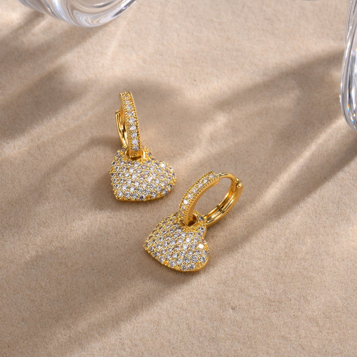 Earrings Full of Zircon Heart Earrings Gold Women's Fashion