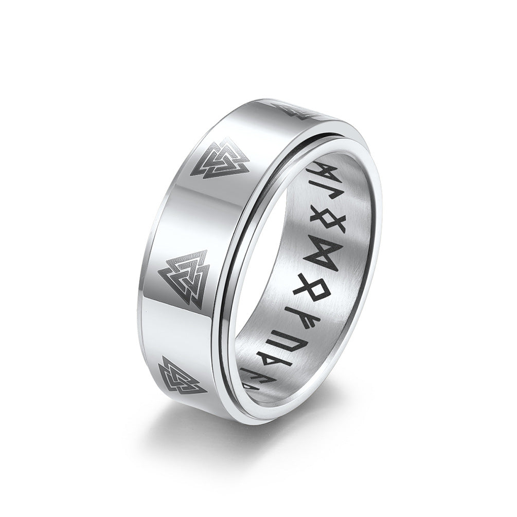 Planderful Celtic Eternal Triangle Knot Rotating Stainless Steel Ring For Men Premium Nordic Viking Jewelry