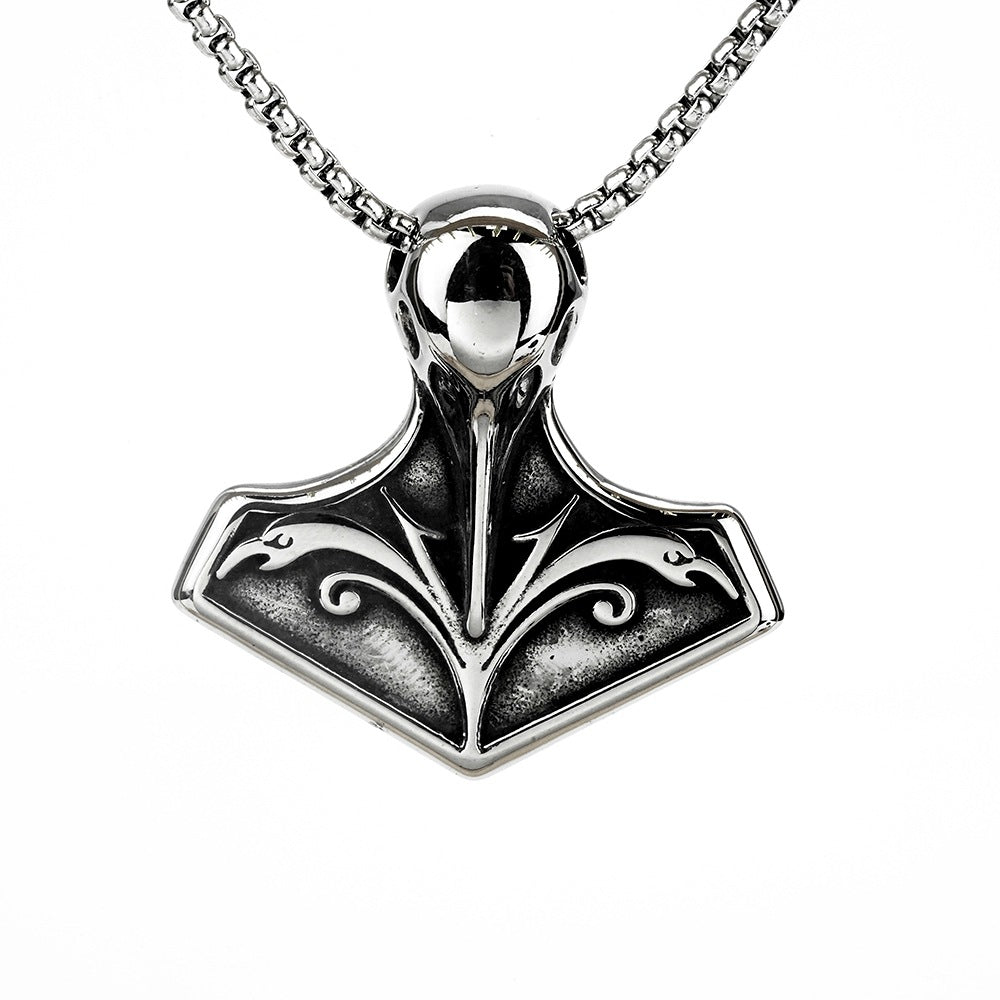 European And American Jewelry Wholesale Titanium Steel Men's Pendant Necklace Retro Viking Crow Hip Hop Style