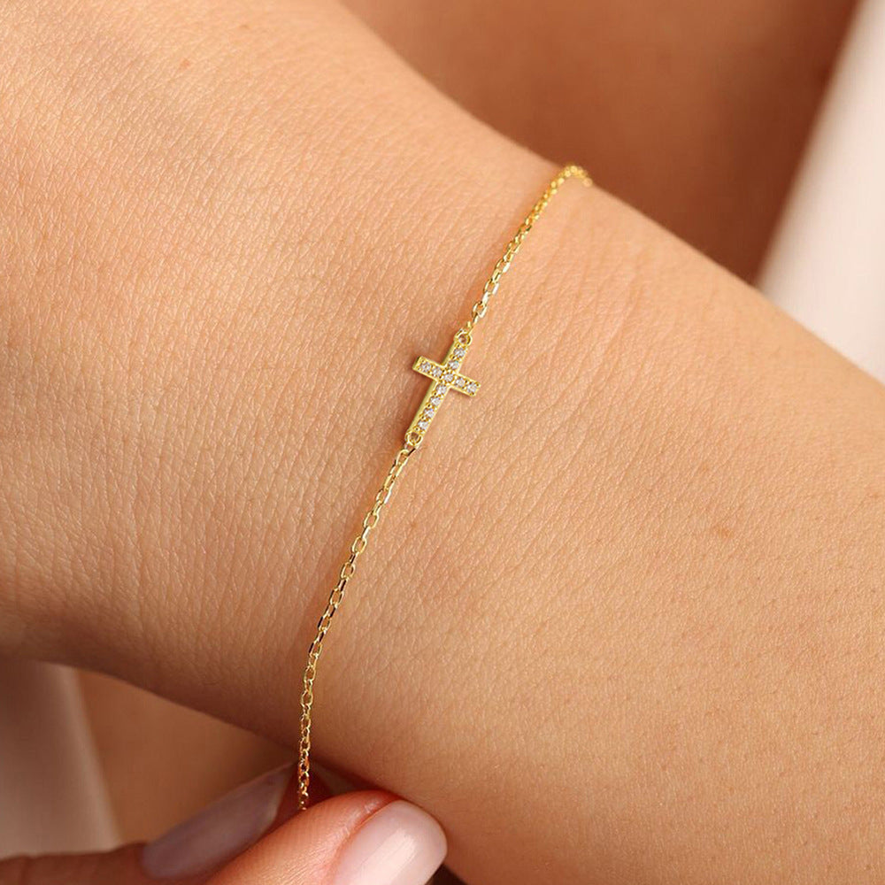 925 Sterling Silver Zircon Cross Bracelet, And Design Sense