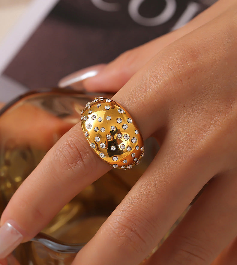 Regal British Style Zircon Ring - Gold-Plated Titanium Steel Glamour Piece